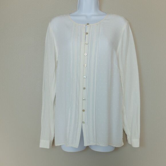 J Jill Swiss Dot Cream Long Sleeve Top Size Small - Picture 2 of 9